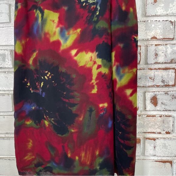 Liz Claiborne Petite Color Bleed Green Pink Black Tie Dye Wrap Midi Skirt Size 2 - Picture 3 of 11